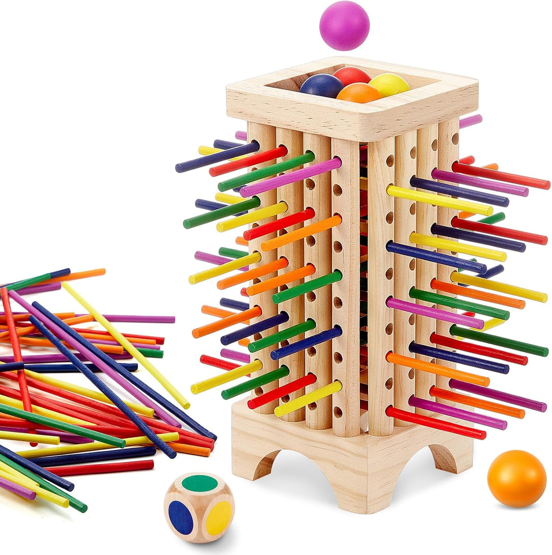 Montessori Game with Colorful Wooden Sticks Tower Dice Ball Wooden Board Games Fine Motor Skills