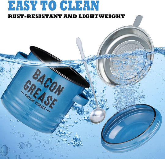 Bacon Grease Container with Strainer Kitchen Oil Storage Can (MOQ 10 Sets)