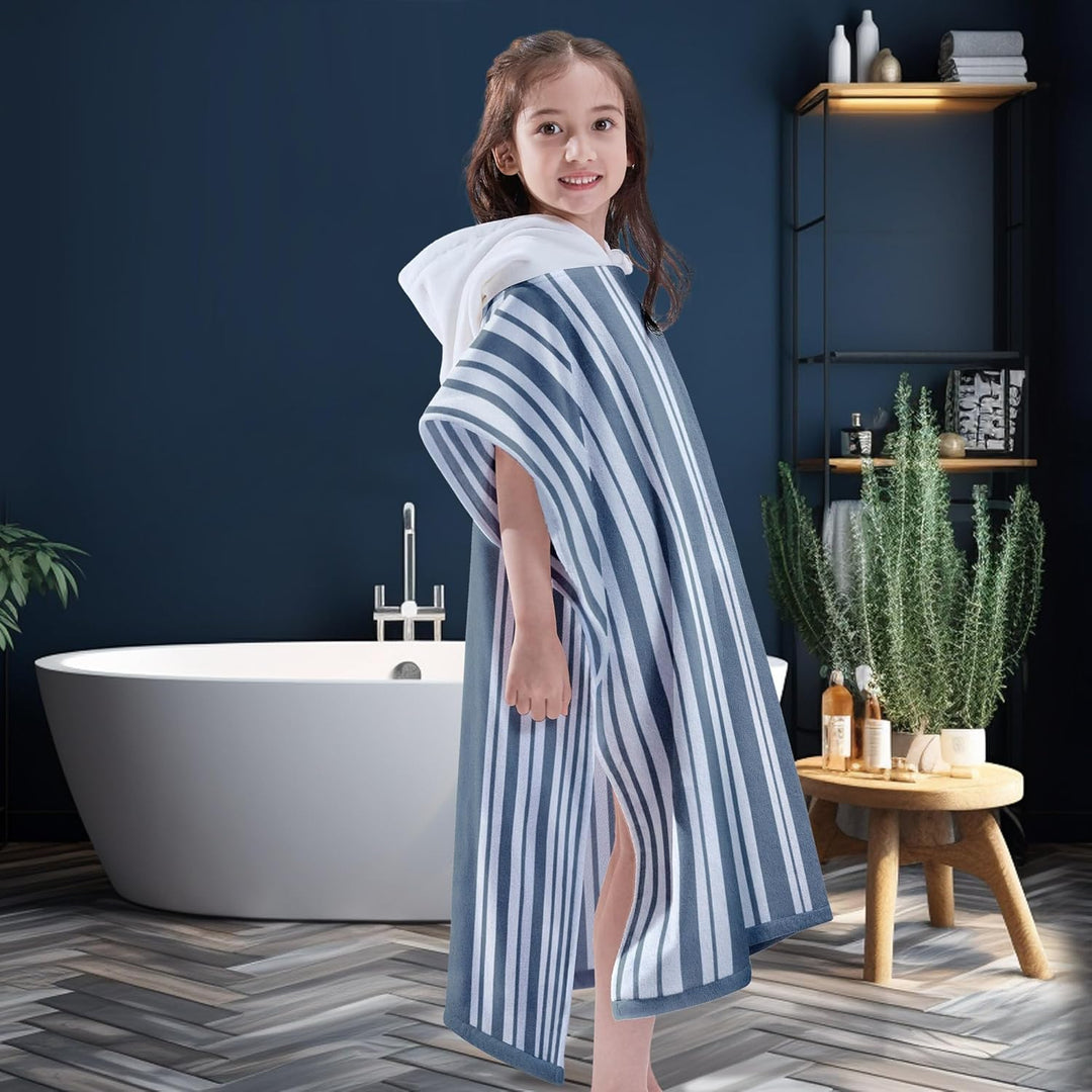 Pure Cotton Super Soft and Quick Dry Striped Poncho Robe Kids Beach Towels