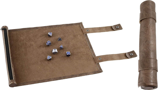 Scroll Dice Tray and Rolling Mat with Zippered Dice Holder - Storage Pouch Holds