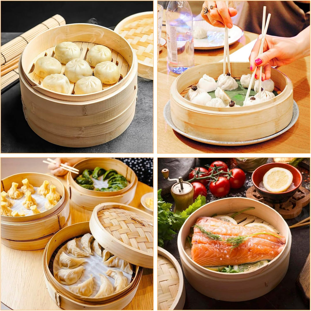 Lightweight Food Steamer Baskets Eco-Friendly Bamboo Steamer for Steaming (MOQ 10 Sets)