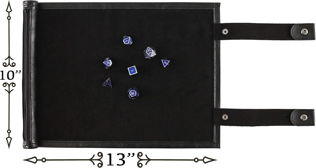 Scroll Dice Tray and Rolling Mat with Zippered Dice Holder - Storage Pouch Holds