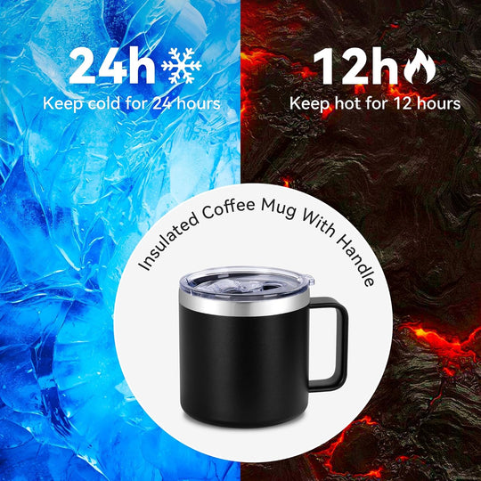 Insulated Coffee Mug Bulk with Handle, Stainless Steel Travel Coffee Mug with Lid, Double Wall Vacuum Metal Coffee Cup