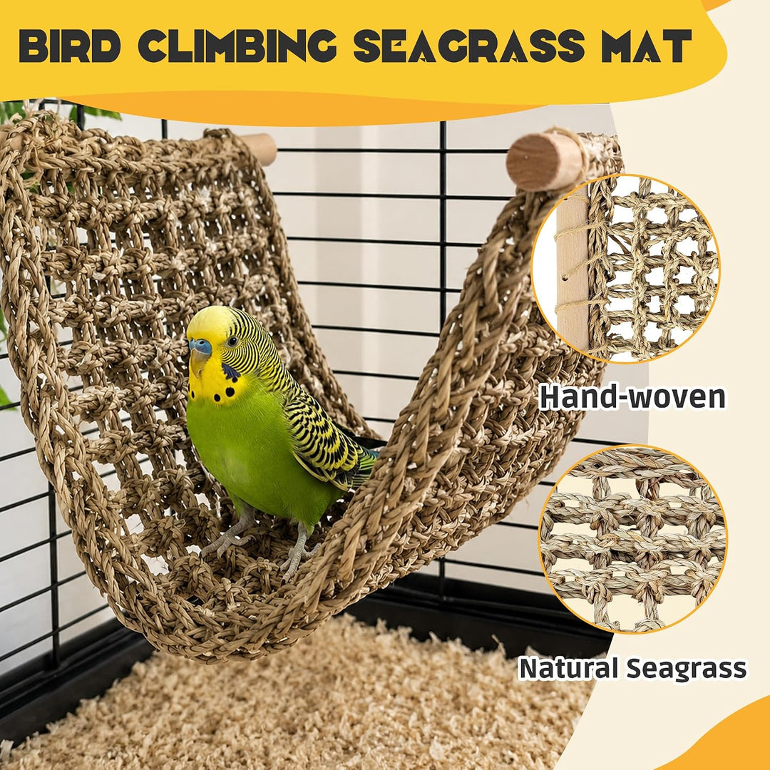 Seagrass Bird Climbing Net Hammock – Natural Hand-Woven Parrot Ladder Bridge Cage Toy