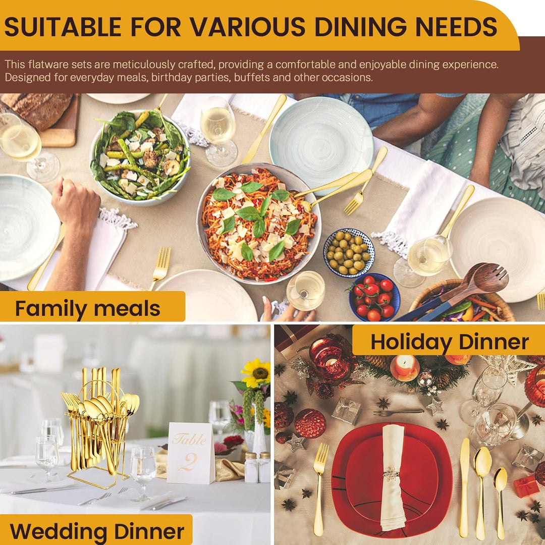 Kitchen Utensils Knife Fork Spoon Cutlery 24 Pcs Set With Storage Rack