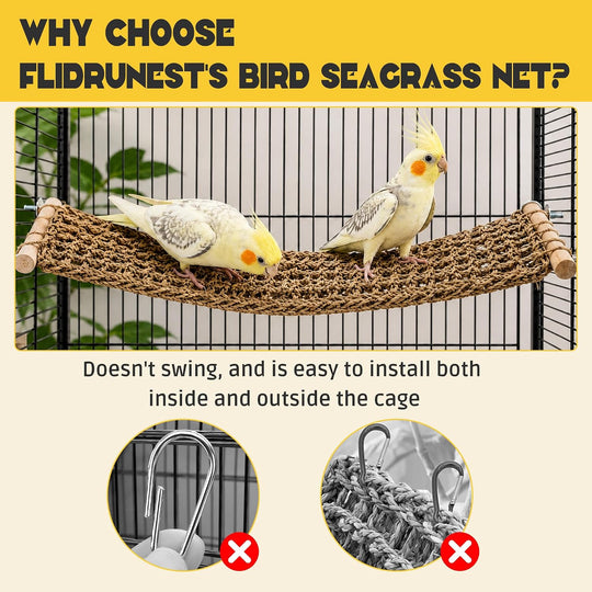 Seagrass Bird Climbing Net Hammock – Natural Hand-Woven Parrot Ladder Bridge Cage Toy