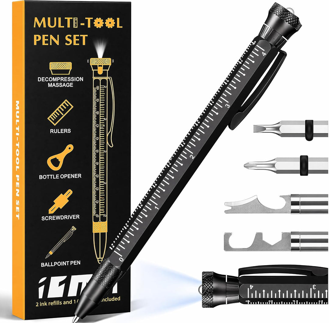 Multi-Function Aluminum Pen 11-in-1 Tool Set – LED Flashlight