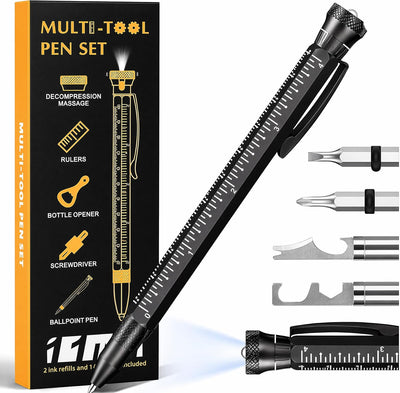 Multi-Function Aluminum Pen 11-in-1 Tool Set – LED Flashlight