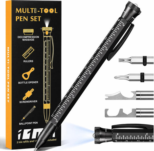 Multi-Function Aluminum Pen 11-in-1 Tool Set – LED Flashlight