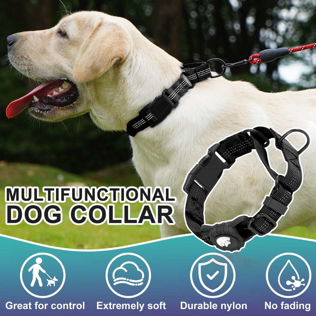 Dog Collar with AirTag Holder, Reflective Nylon, Quick Release Buckle (MOQ 10 Sets)