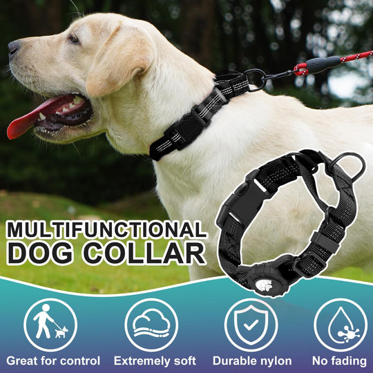 Dog Collar with AirTag Holder, Reflective Nylon, Quick Release Buckle (MOQ 10 Sets)