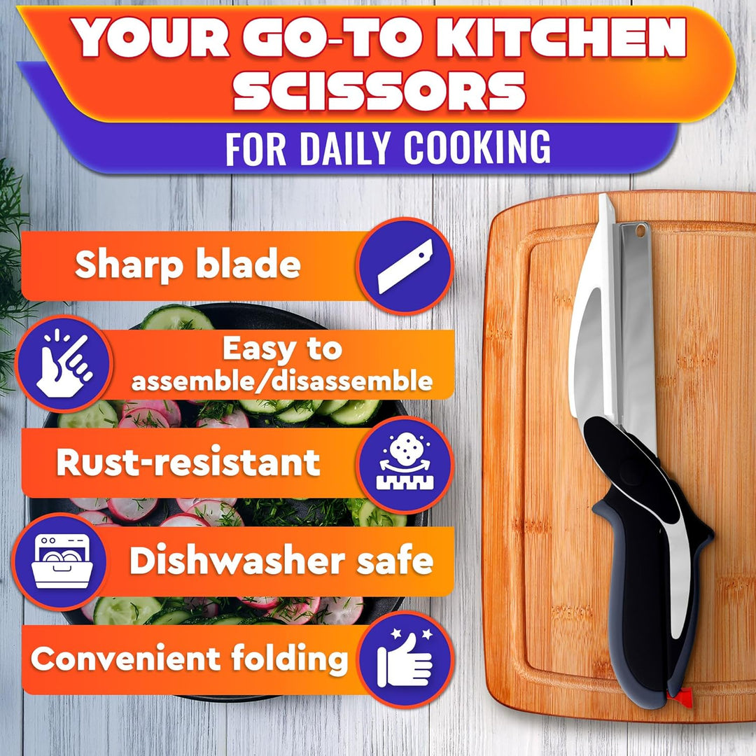 Stainless Steel Blade & Plastic Cutting Board Scissors with Safety Lock (MOQ 10 Set)