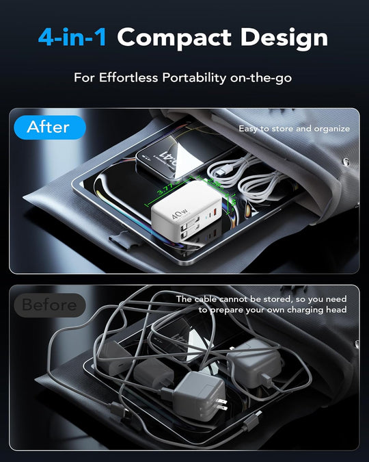 Retractable 40W USB C Fast Charger Wall Plug with Built-in 90cm/35.5in Type C Cable (MOQ 10 Sets)
