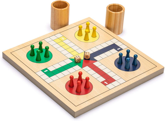 Reversible Wooden Snakes and Ladders, Ludo Game Set