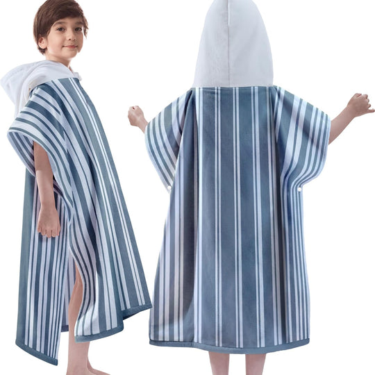Pure Cotton Super Soft and Quick Dry Striped Poncho Robe Kids Beach Towels