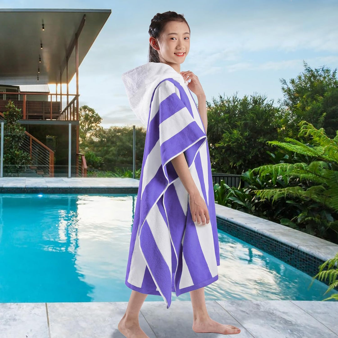 Pure Cotton Super Soft and Quick Dry Striped Poncho Robe Kids Beach Towels