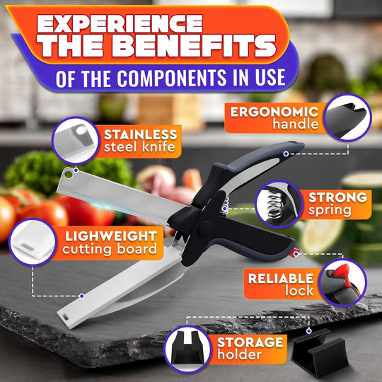 Stainless Steel Blade & Plastic Cutting Board Scissors with Safety Lock (MOQ 10 Set)