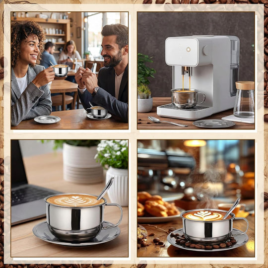 Stainless Steel Espresso Cup & Saucer Set, 12-Pack