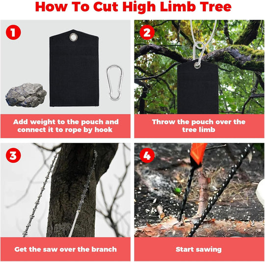 High Limb Hand Rope Saw Chain Saw, Folding Pocket Chainsaw for Wood-Cutting, Camping and Field Survival Gear