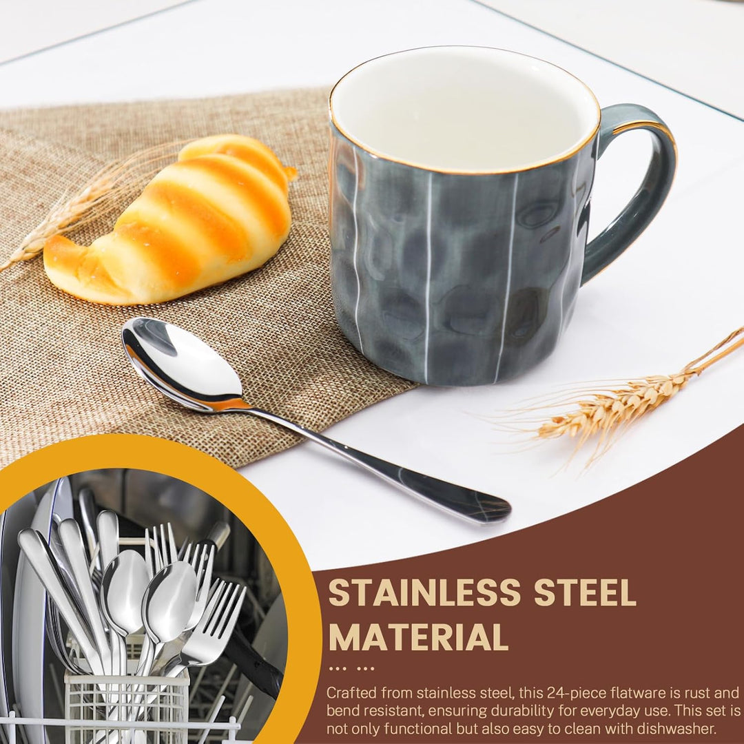 Kitchen Utensils Knife Fork Spoon Cutlery 24 Pcs Set With Storage Rack