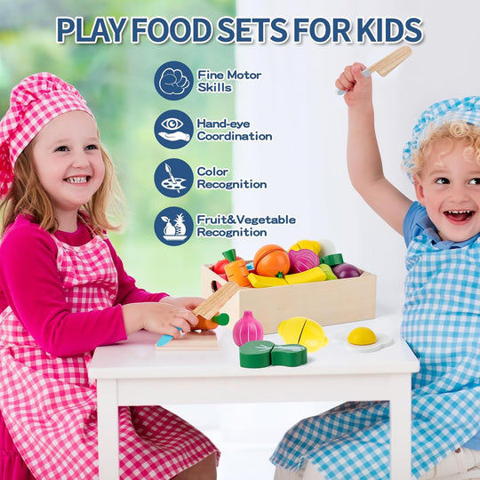 Wooden Cutting Fruits Veggies Toy, Montessori Toddler Pretend Play Set (MOQ 10 Sets)