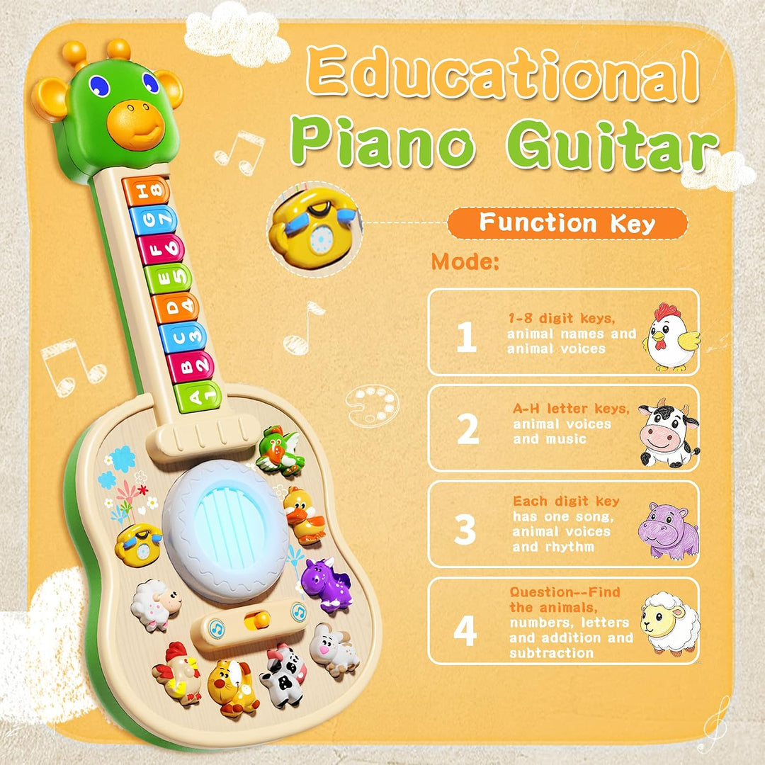 Kids Educational Animal Keyboard Guitar Toy – Multi-Functional Cartoon Electronic Piano with Lights & Music for Toddlers & Baby Boys Girls