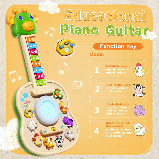 Kids Educational Animal Keyboard Guitar Toy – Multi-Functional Cartoon Electronic Piano with Lights & Music for Toddlers & Baby Boys Girls