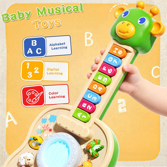Kids Educational Animal Keyboard Guitar Toy – Multi-Functional Cartoon Electronic Piano with Lights & Music for Toddlers & Baby Boys Girls