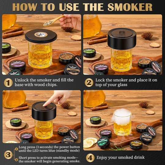 Premium Electric Whiskey Smoker Kit Gift Sets With 6 Wood and Ice Mold (MOQ 10 Sets)