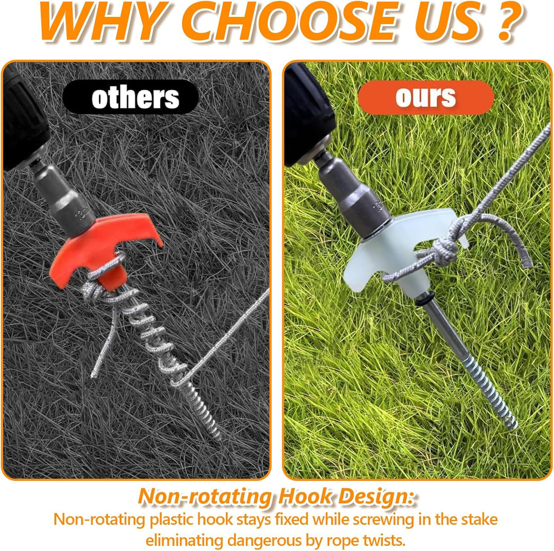 Ground Anchors Screw in, Metal Threaded Tent Spikes, Camping Pegs for Canopies & Gardening Inflatable Decor (MOQ 10 Sets)