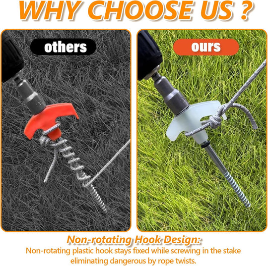 Ground Anchors Screw in, Metal Threaded Tent Spikes, Camping Pegs for Canopies & Gardening Inflatable Decor (MOQ 10 Sets)