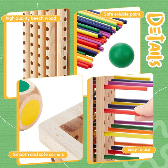 Montessori Game with Colorful Wooden Sticks Tower Dice Ball Wooden Board Games Fine Motor Skills