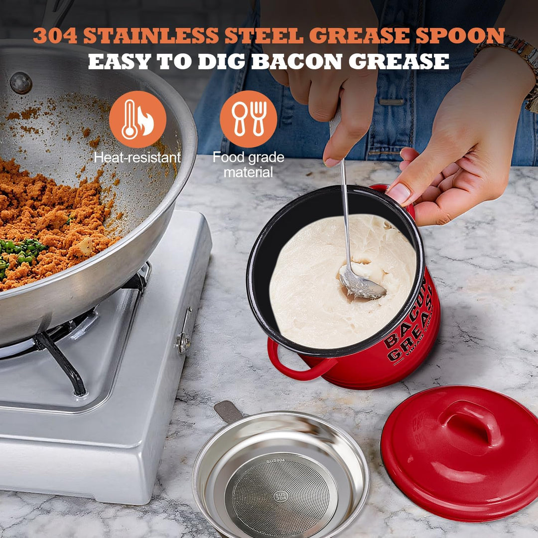 Bacon Grease Container with Strainer Kitchen Oil Storage Can (MOQ 10 Sets)