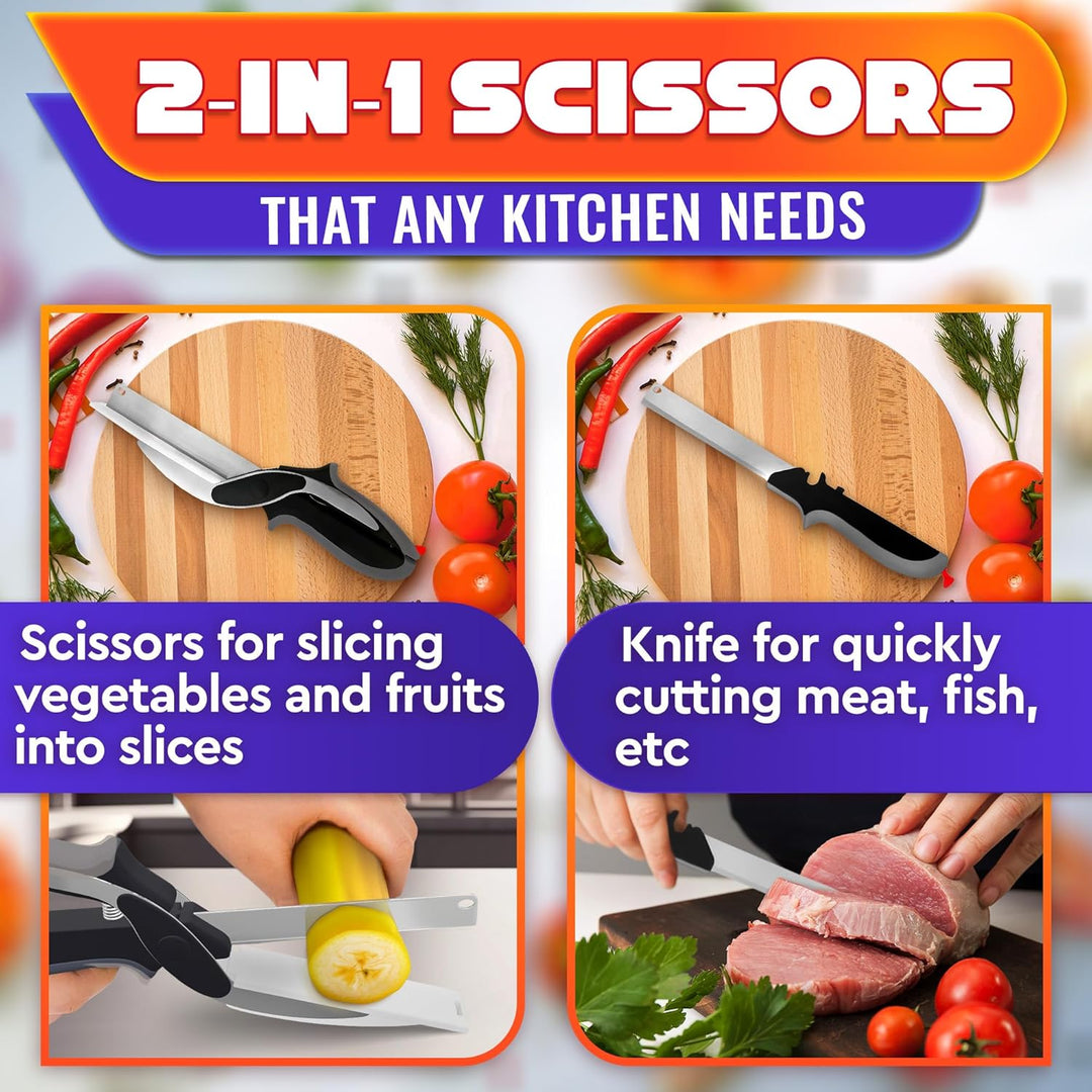Stainless Steel Blade & Plastic Cutting Board Scissors with Safety Lock (MOQ 10 Set)