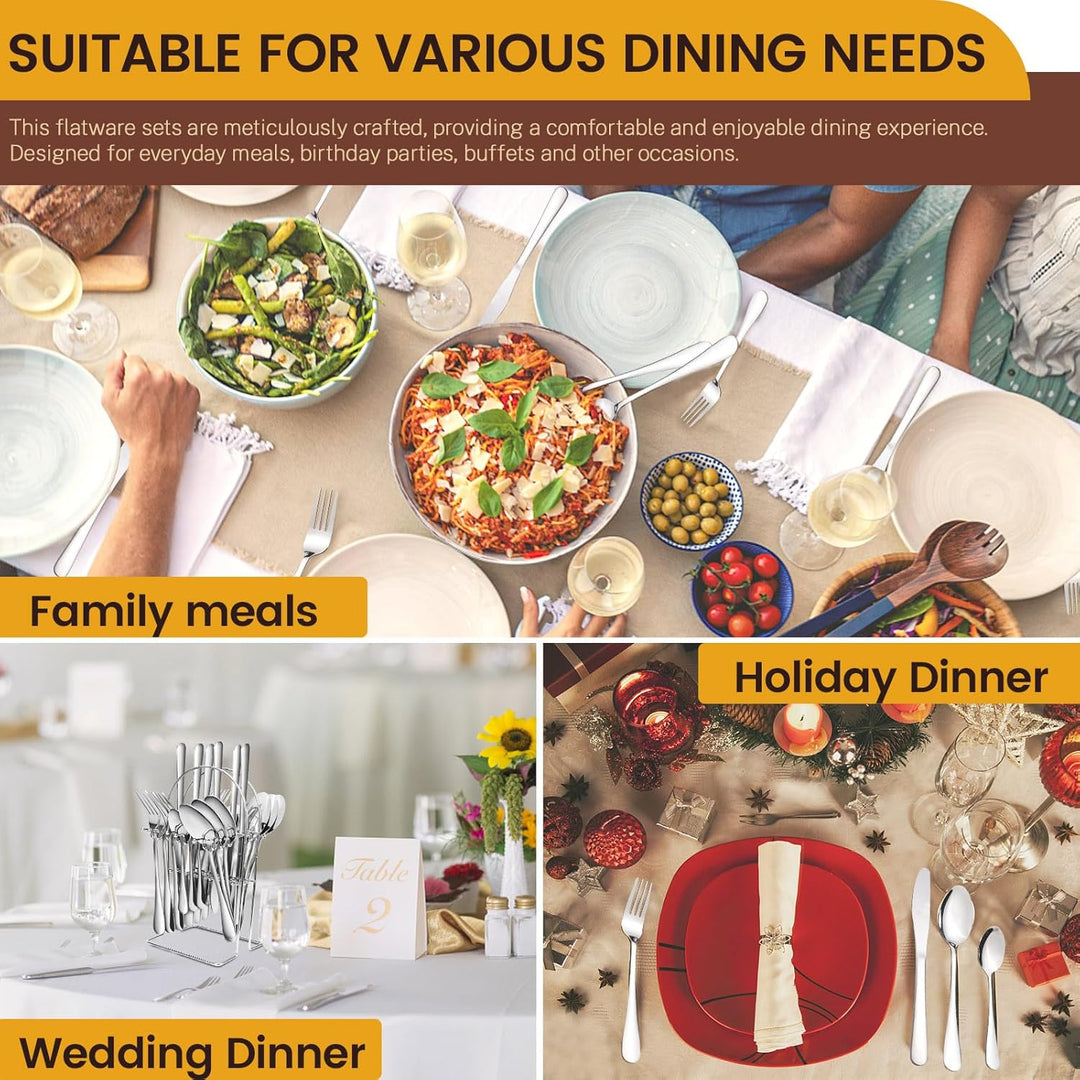 Kitchen Utensils Knife Fork Spoon Cutlery 24 Pcs Set With Storage Rack