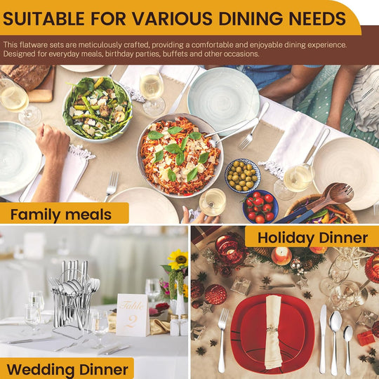 Kitchen Utensils Knife Fork Spoon Cutlery 24 Pcs Set With Storage Rack