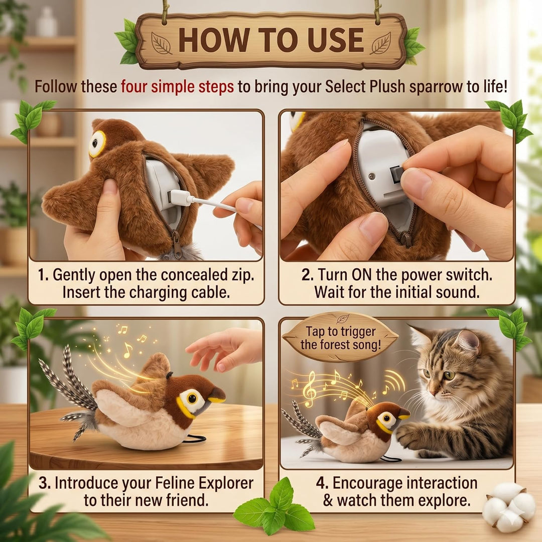 Chirping Toys Touch Activated Flapping Wings Sparrow Interactive Smart Cat Toys USB Exercise Pet Toys