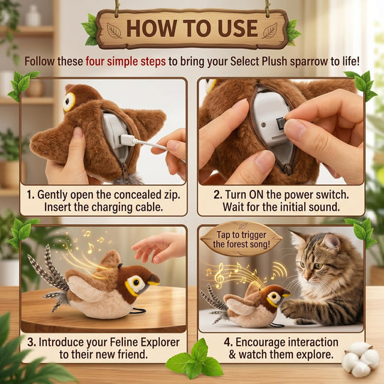 Chirping Toys Touch Activated Flapping Wings Sparrow Interactive Smart Cat Toys USB Exercise Pet Toys