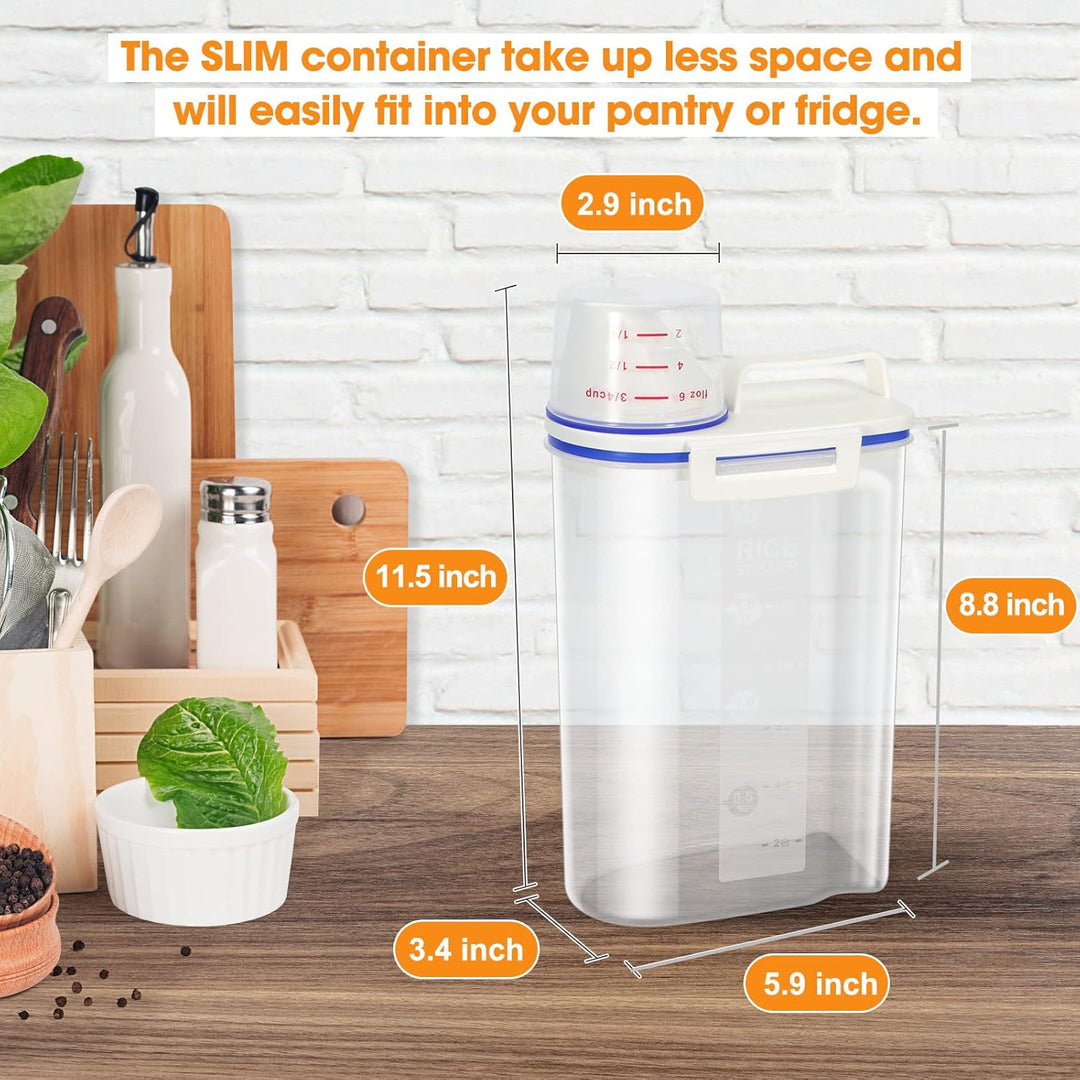 Dispenser with Measuring Cup, BPA-Free Plastic Kitchen Pantry Food Storage Holder for Oatmeal Flour Grain (MOQ 10 Sets)