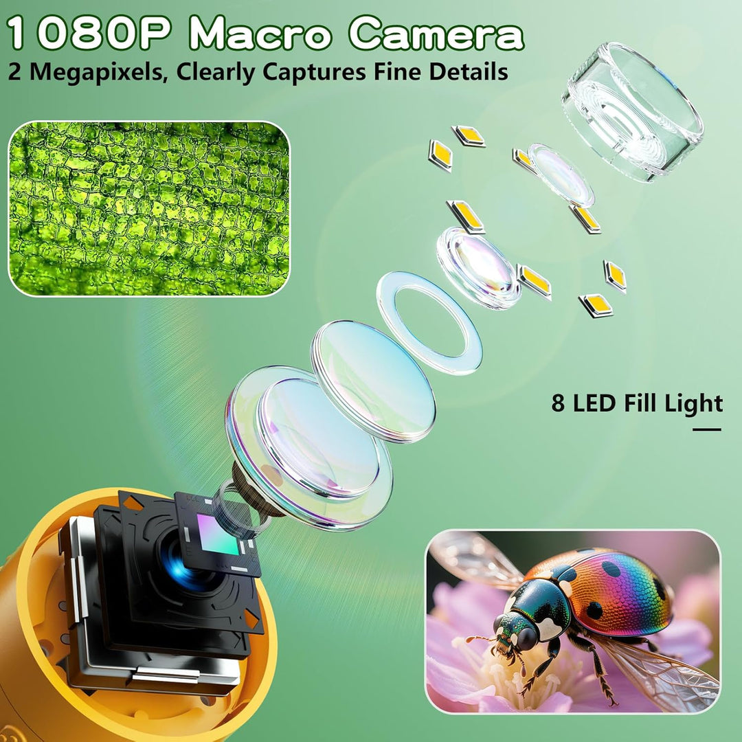 Microscope for Kids with 12 Slides, 100X-1000X 1080P Digital Handheld Kids Microscope (MOQ 10 sets)