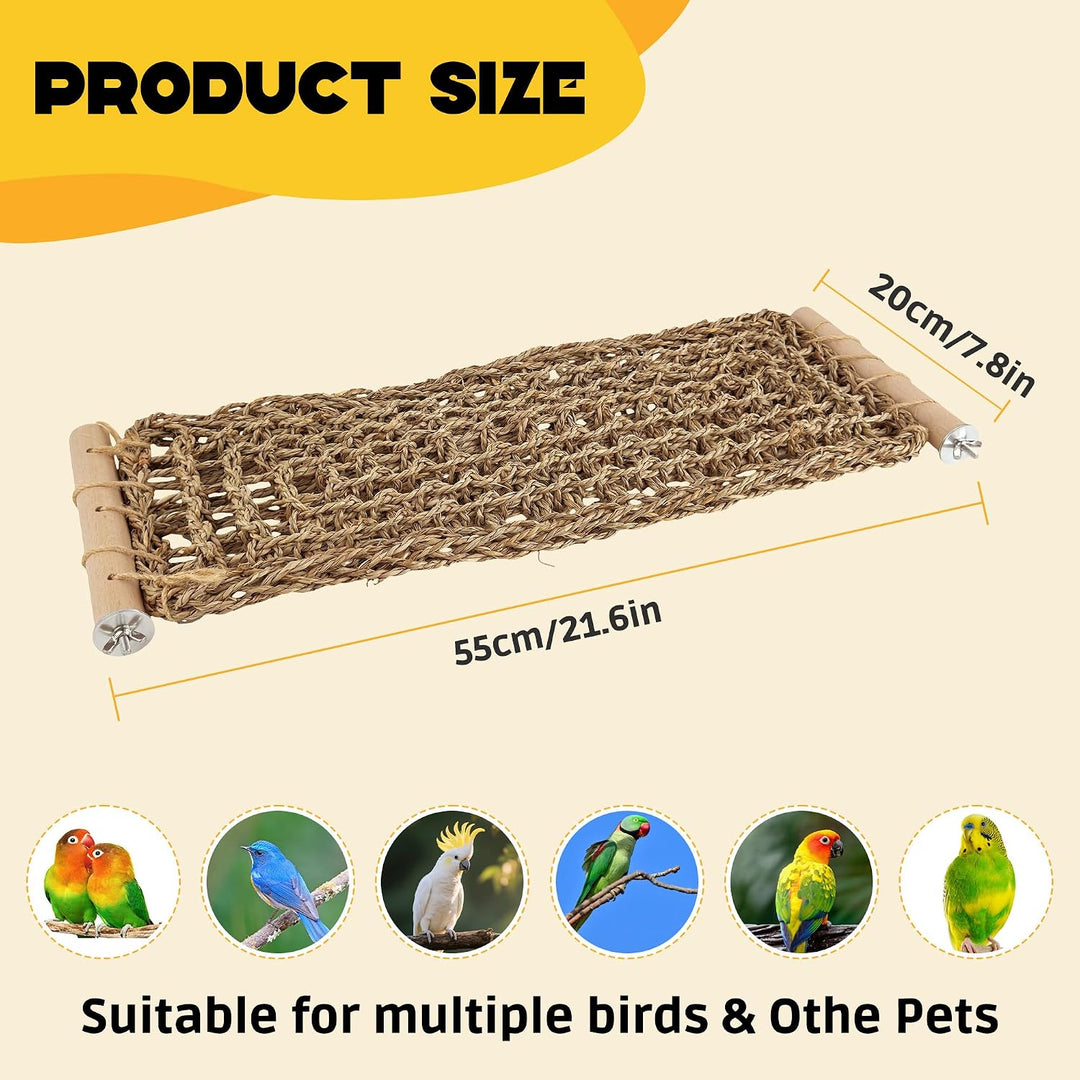 Seagrass Bird Climbing Net Hammock – Natural Hand-Woven Parrot Ladder Bridge Cage Toy