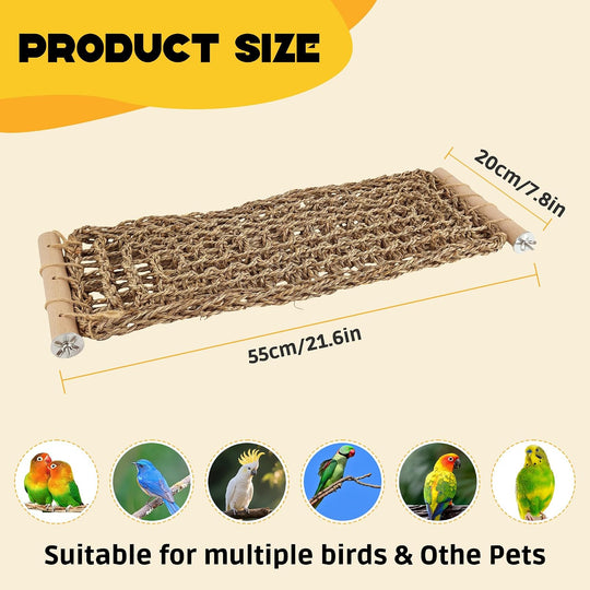 Seagrass Bird Climbing Net Hammock – Natural Hand-Woven Parrot Ladder Bridge Cage Toy