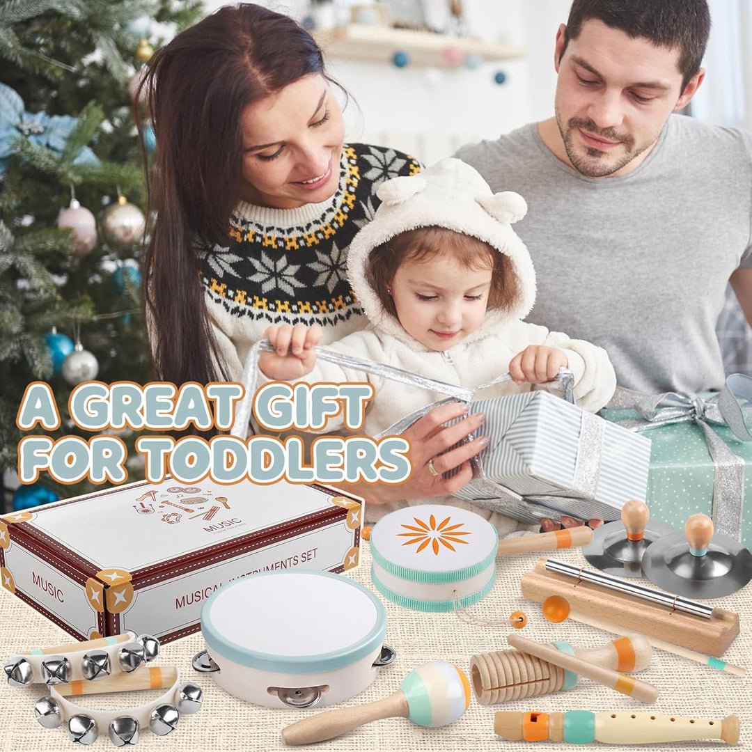 Wooden Percussion Instruments Set, Kids Preschool Educational Music Learning Toys