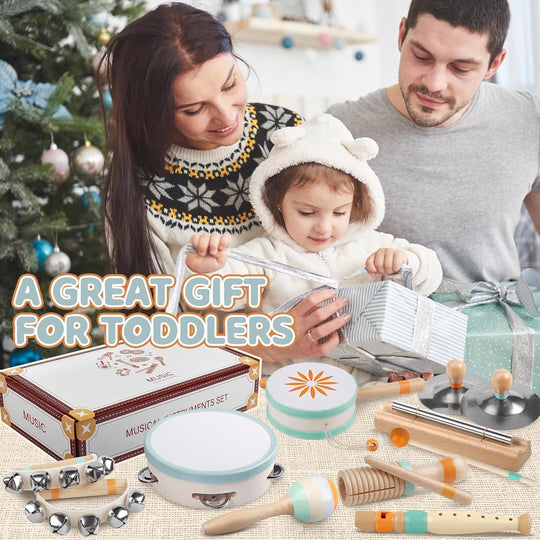 Wooden Percussion Instruments Set, Kids Preschool Educational Music Learning Toys