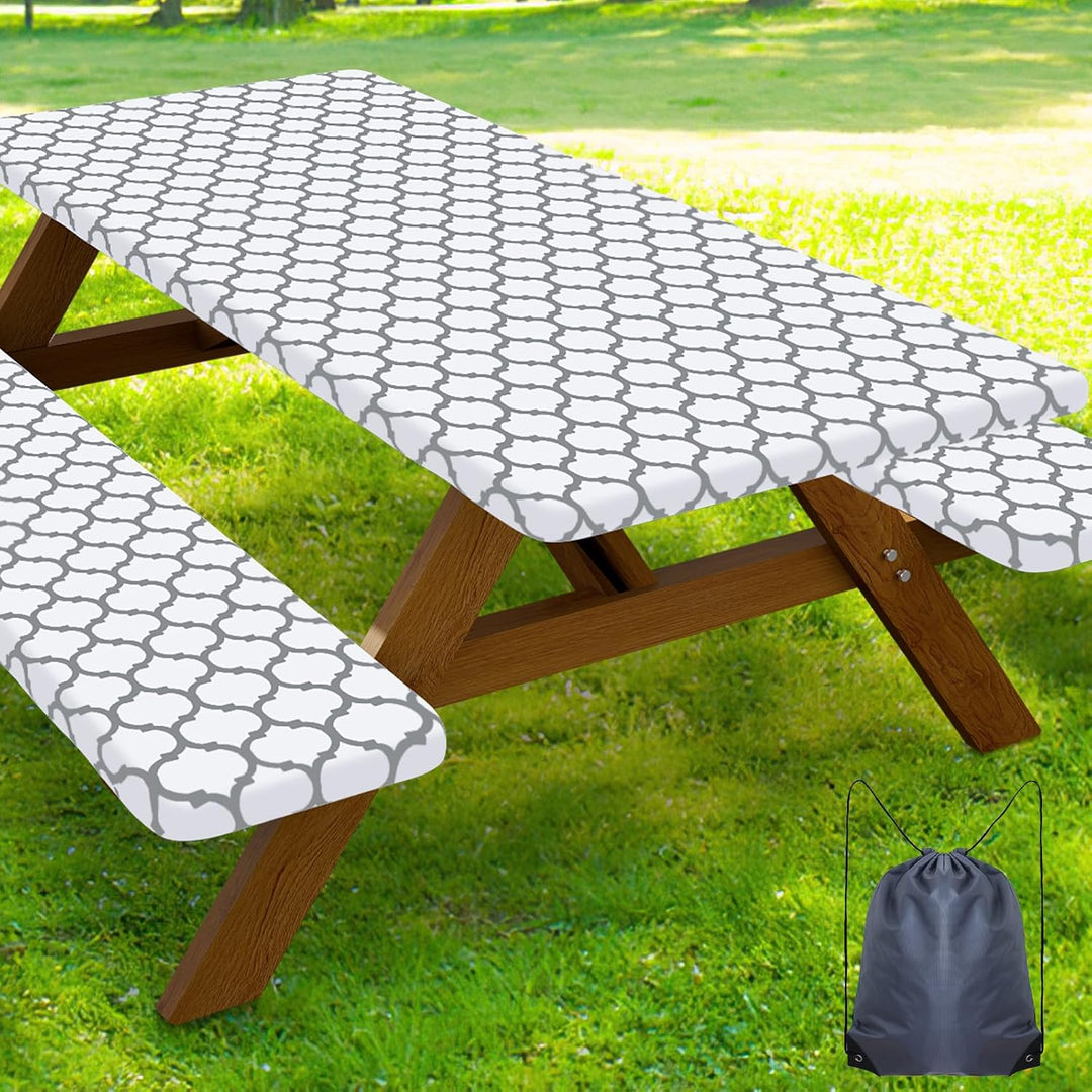 Picnic Table Cover with Bench Covers, Waterproof Elastic Fitted Tablecloth for 6 Foot Tables (MOQ 10 Sets)