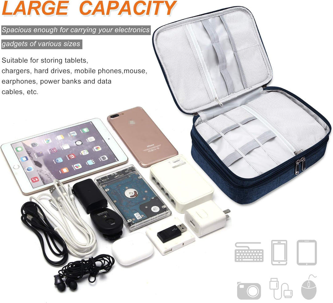 Cable Accessories Bag Waterproof Double Layer Electronics Organizer Portable Storage Case (MOQ 10 Sets)