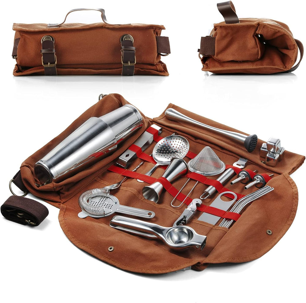 Professional 25-Piece mixology Bartender kit with Portable Travel Kit Bag (MOQ 10 Sets)