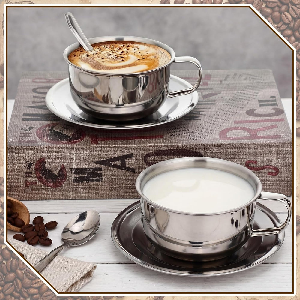 Stainless Steel Espresso Cup & Saucer Set(MOQ 10 Sets)