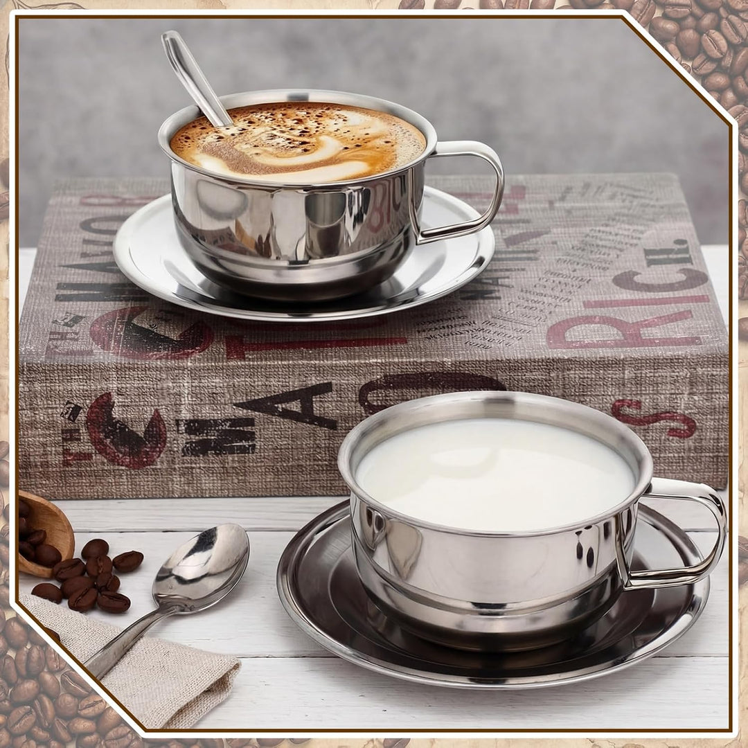 Stainless Steel Espresso Cup & Saucer Set, 12-Pack