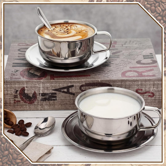 Stainless Steel Espresso Cup & Saucer Set, 12-Pack